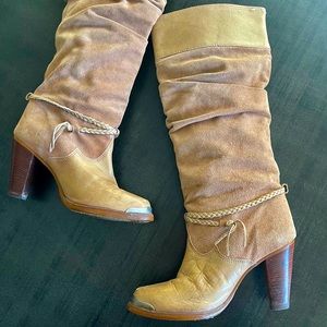 Vintage tan leather and suede Zodiac heeled boots
